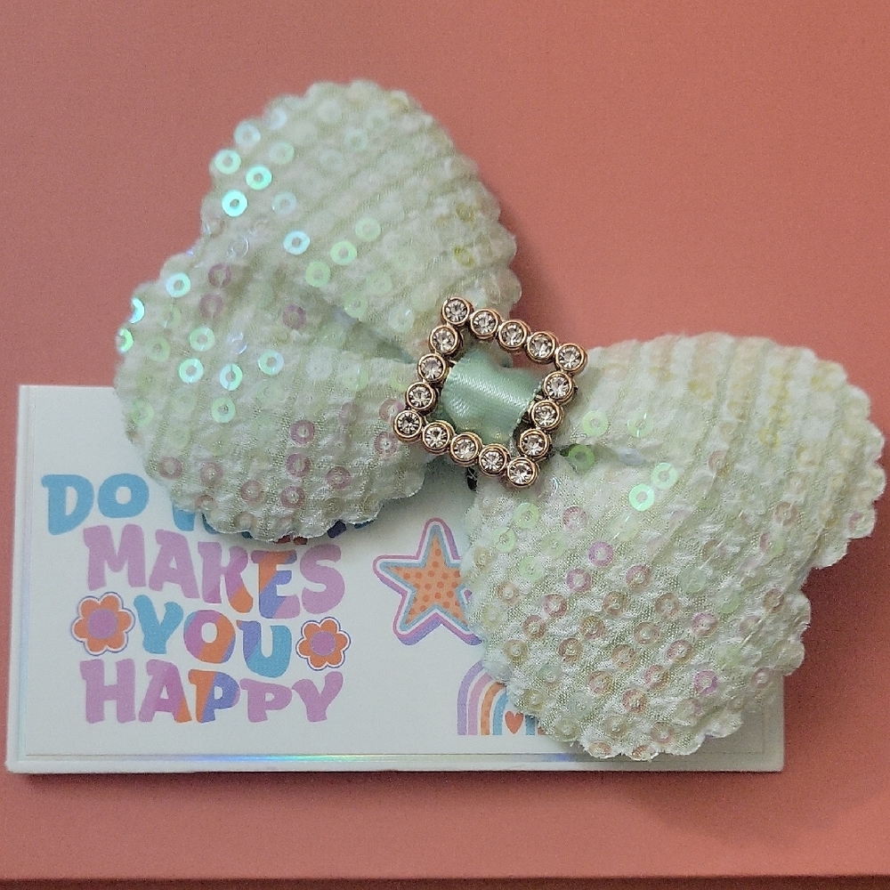 4/$25 Pastel Green Shimmer Sequin Bow Hair Clip